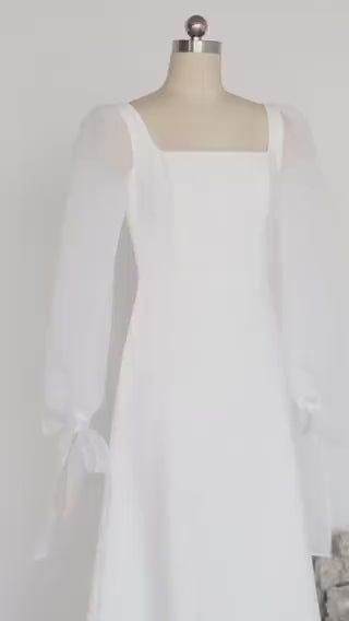 Đầm cổ vuông tay dài thắt nơ, dáng váy Aline xòe nhẹ - D1576 Regular
