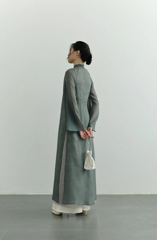 Set áo dài phom rộng màu xanh rêu - S1994D