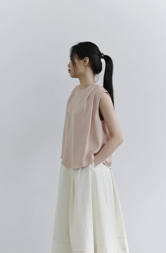 Áo kiểu nữ màu hồng da xếp ly vai và không tay - SH9772B