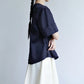 Áo cổ tròn màu xanh navy, tay áo ngắn lai to bản - SH9781B