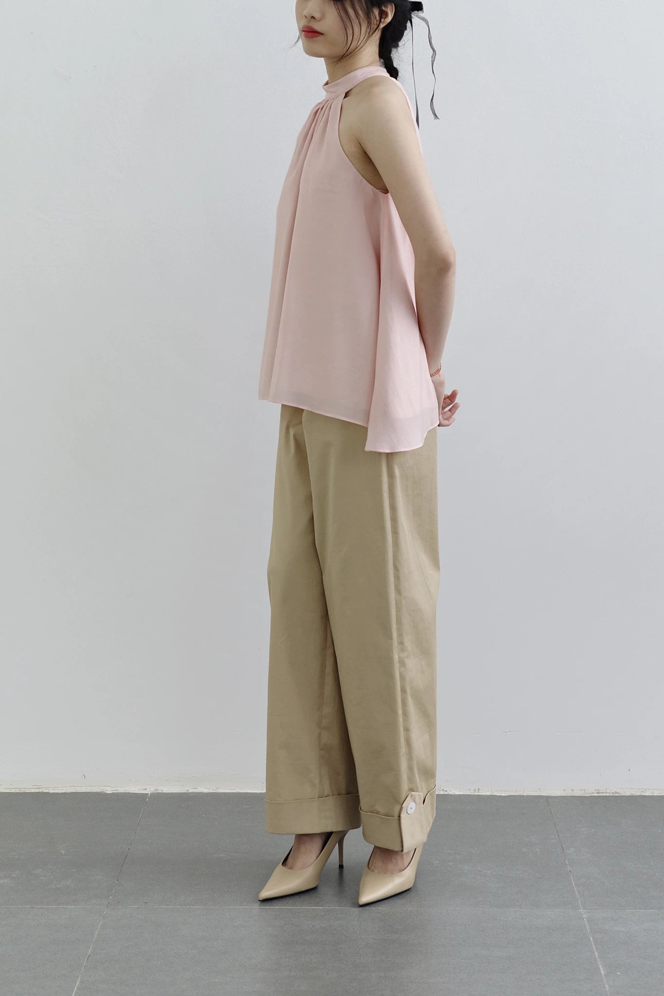 Áo cổ yếm màu hồng không tay - SH9789