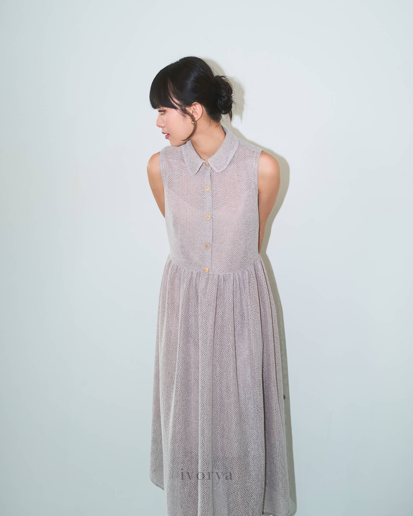 Đầm midi cổ sen không tay, eo váy nhún nhẹ - YD9808