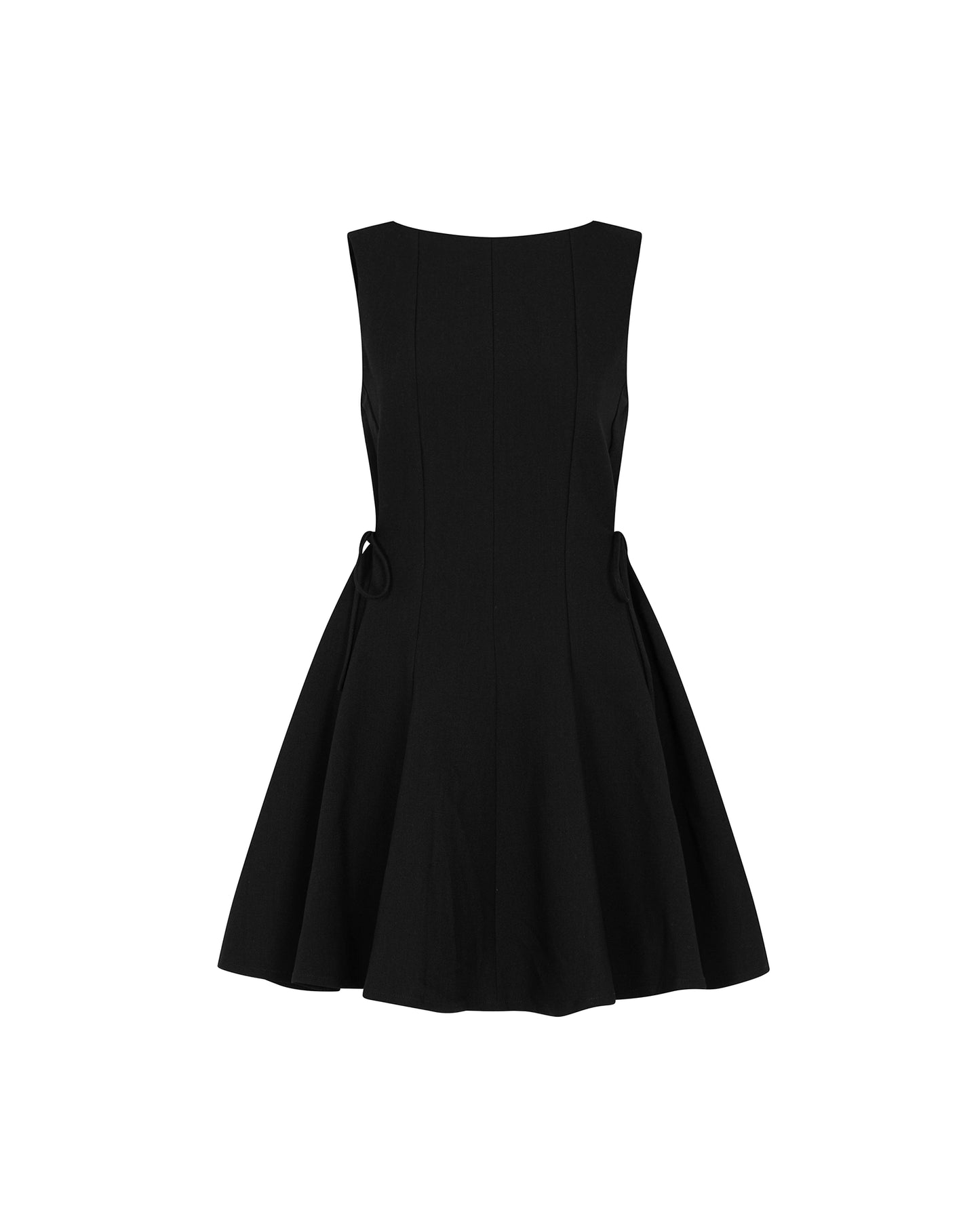 Đầm mini không tay màu đen, váy xòe và có dây thắt nơ bên sườn - YD9795