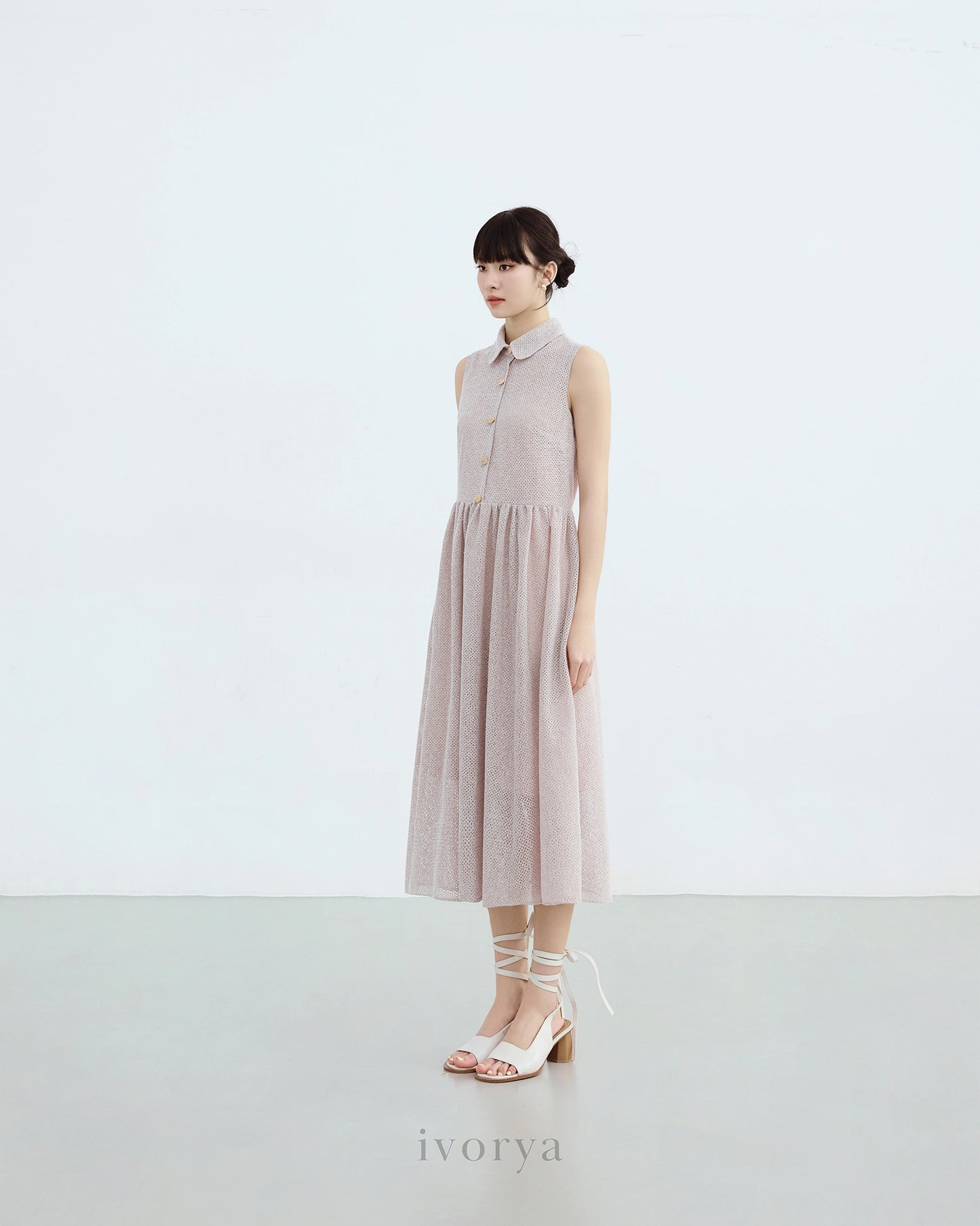 Đầm midi cổ sen không tay, eo váy nhún nhẹ - YD9808