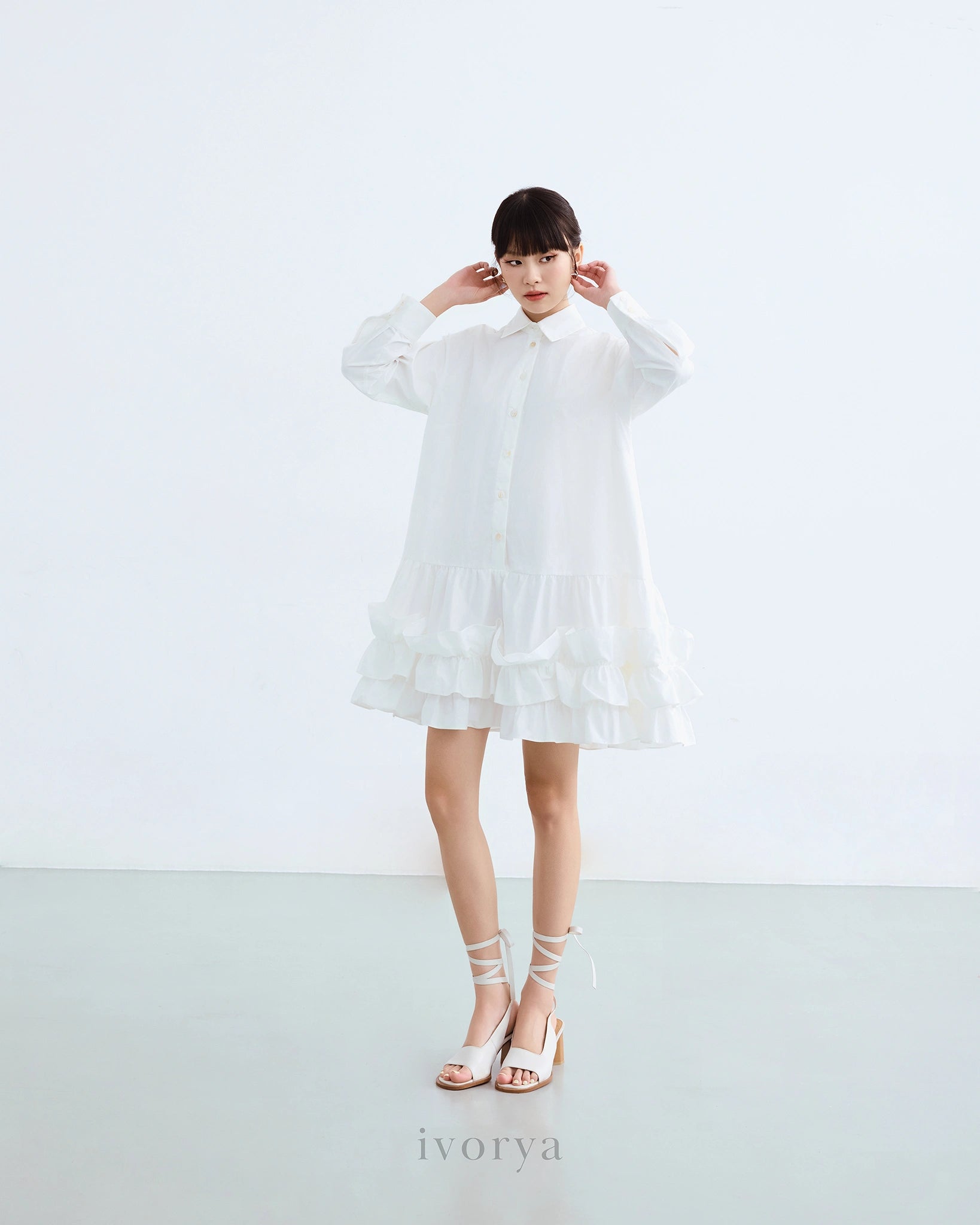 Đầm sơ mi tay dài váy nhún bèo - YD9850