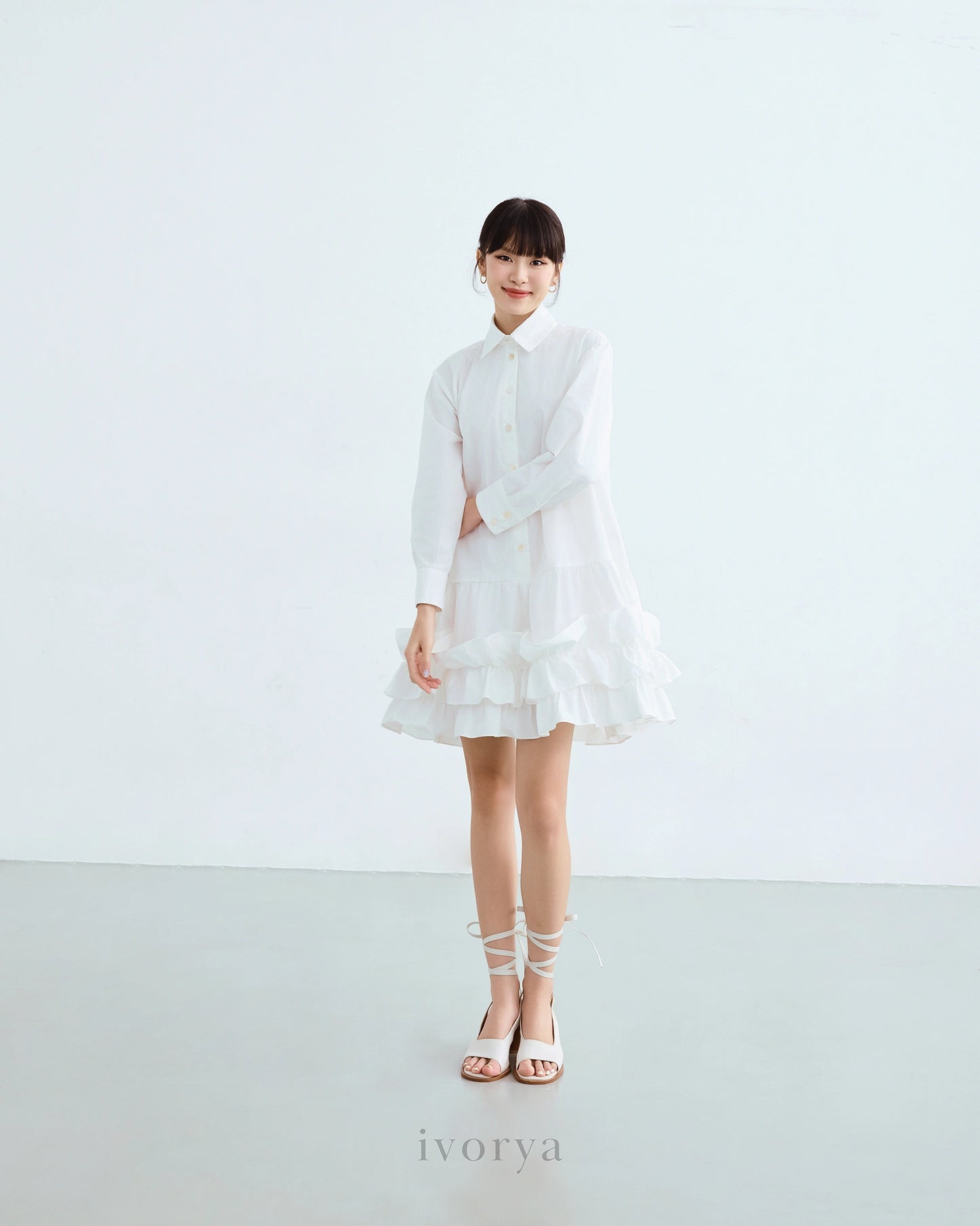 Đầm sơ mi tay dài váy nhún bèo - YD9850