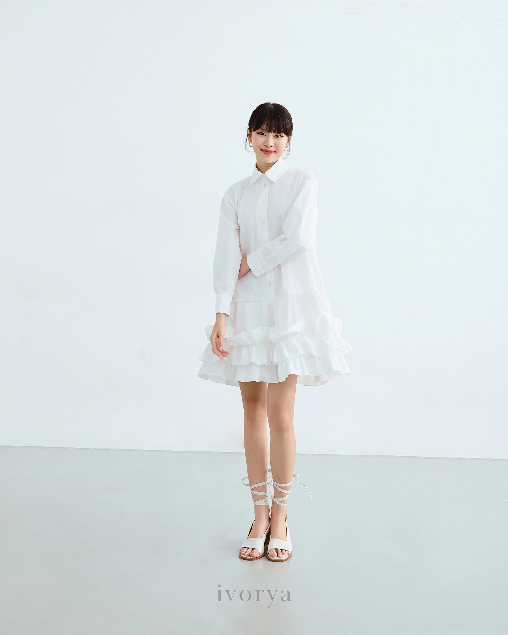 Đầm sơ mi tay dài váy nhún bèo - YD9850