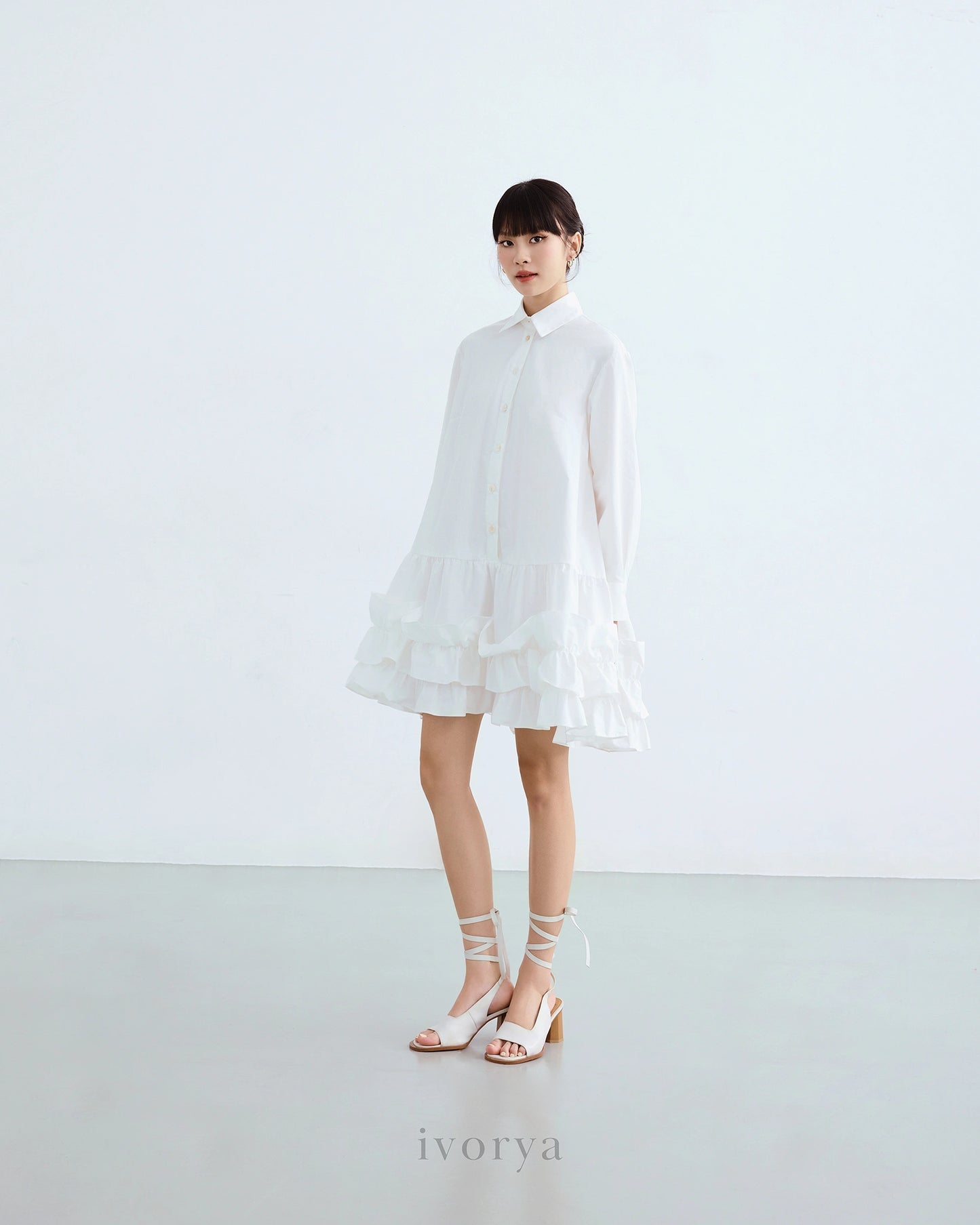 Đầm sơ mi tay dài váy nhún bèo - YD9850