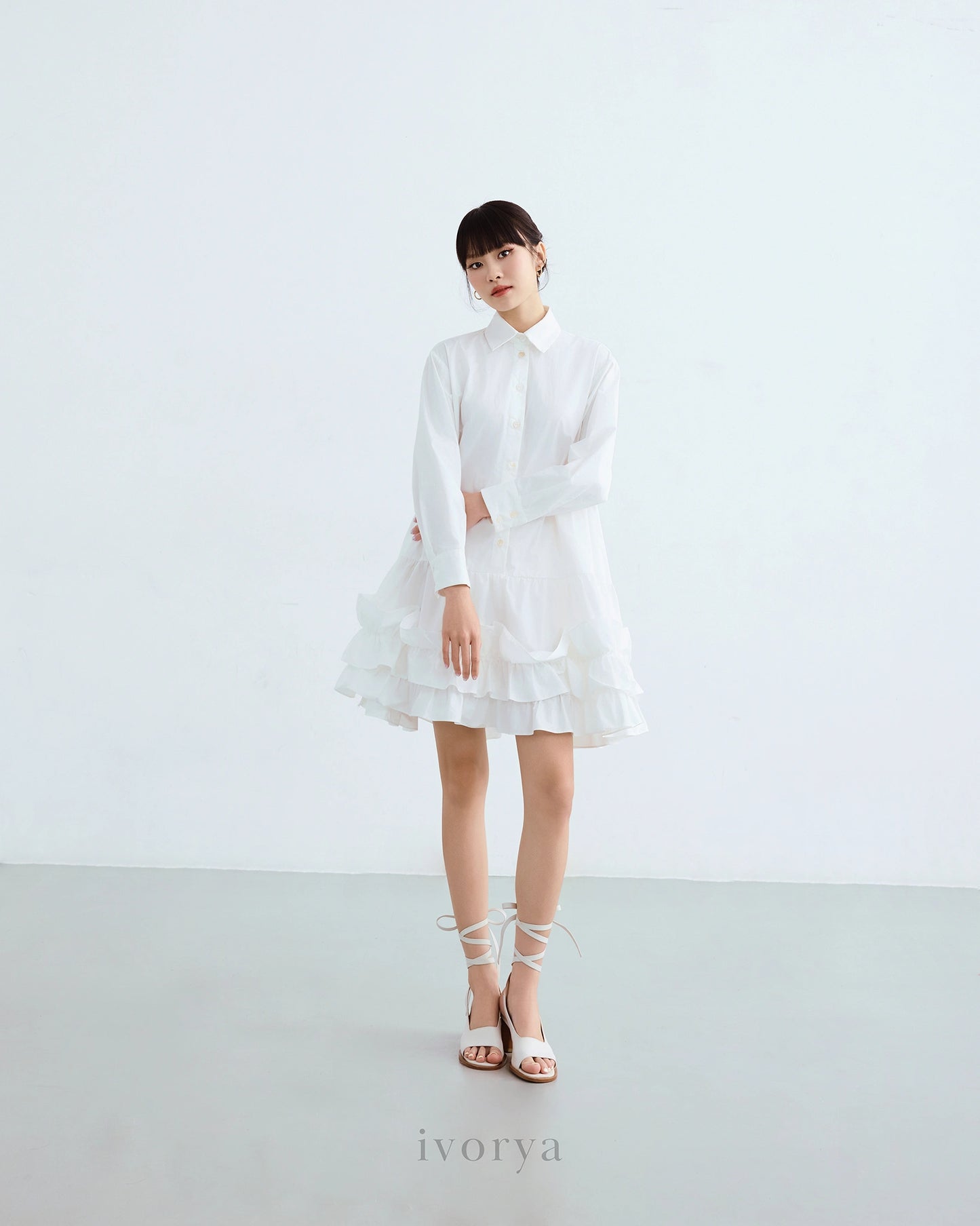 Đầm sơ mi tay dài váy nhún bèo - YD9850
