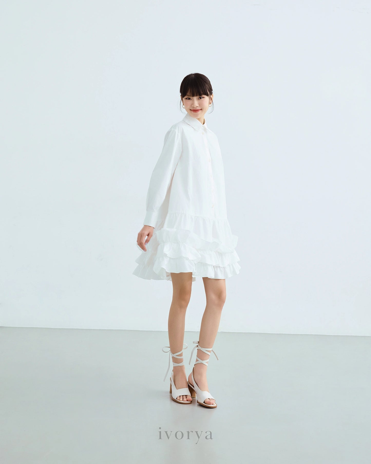 Đầm sơ mi tay dài váy nhún bèo - YD9850
