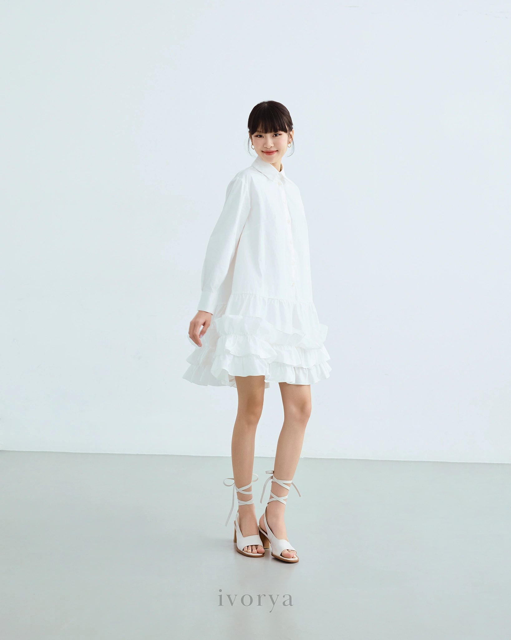 Đầm sơ mi tay dài váy nhún bèo - YD9850