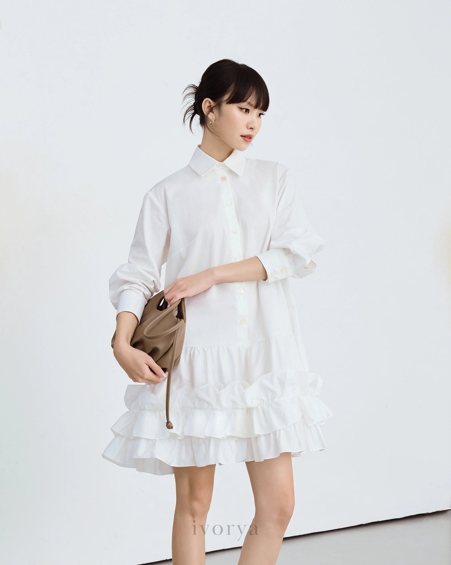 Đầm sơ mi tay dài váy nhún bèo - YD9850