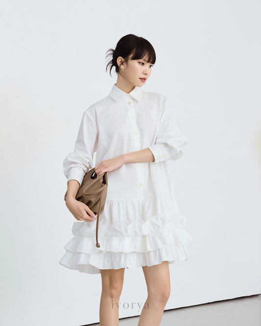 Đầm sơ mi tay dài váy nhún bèo - YD9850