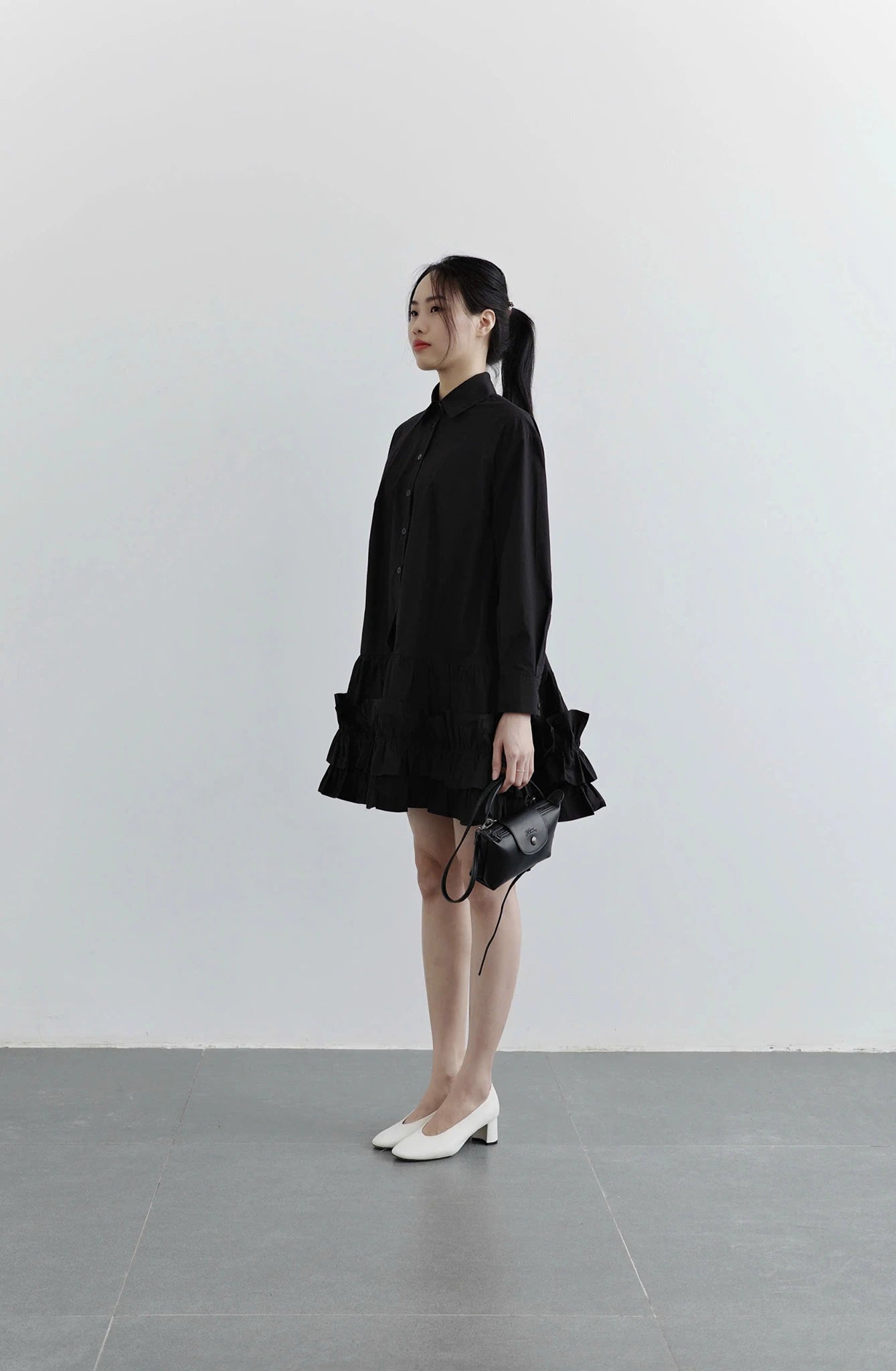 Đầm sơ mi tay dài váy nhún bèo - YD9850B