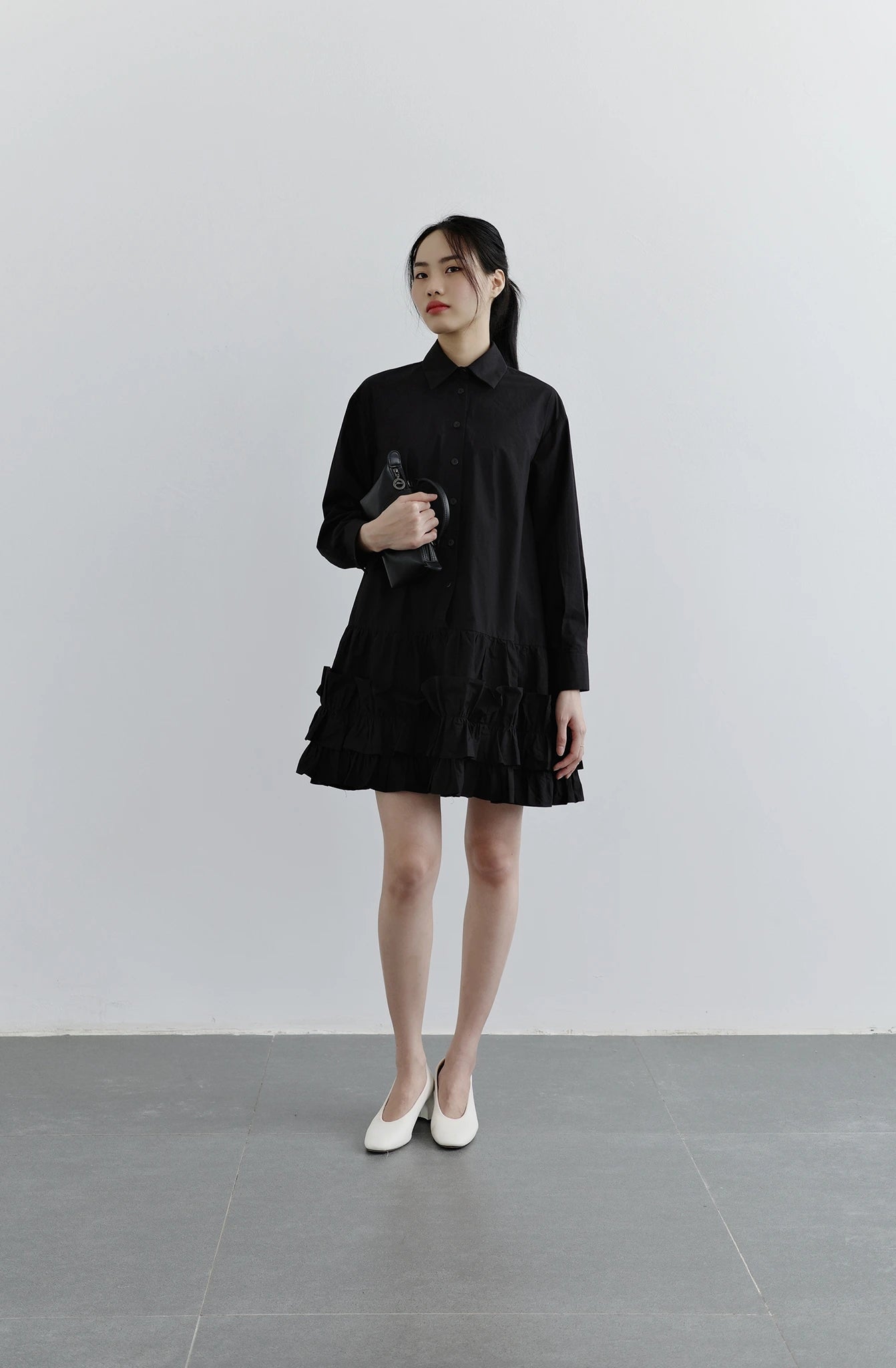 Đầm sơ mi tay dài váy nhún bèo - YD9850B