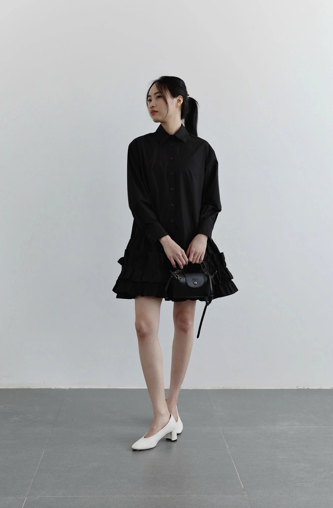 Đầm sơ mi tay dài váy nhún bèo - YD9850B