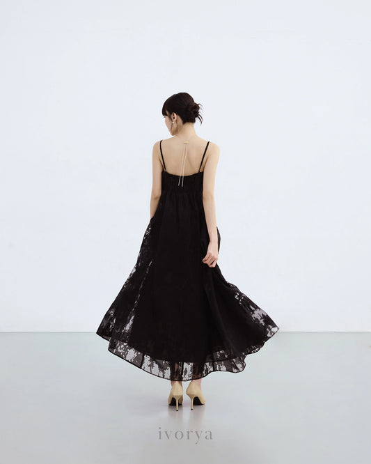 Đầm voan maxi 2 dây màu đen - YD9868