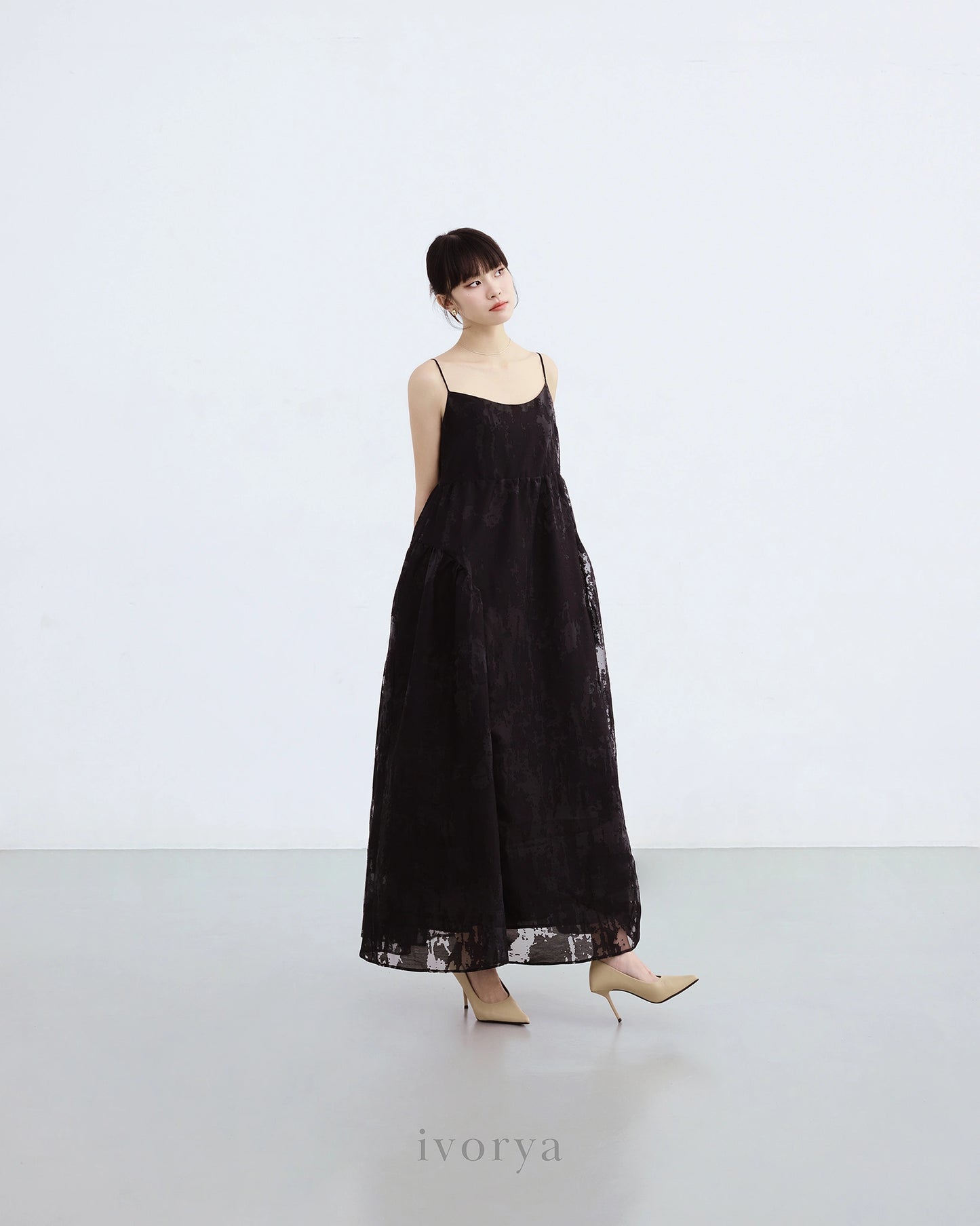 Đầm voan maxi 2 dây màu đen - YD9868