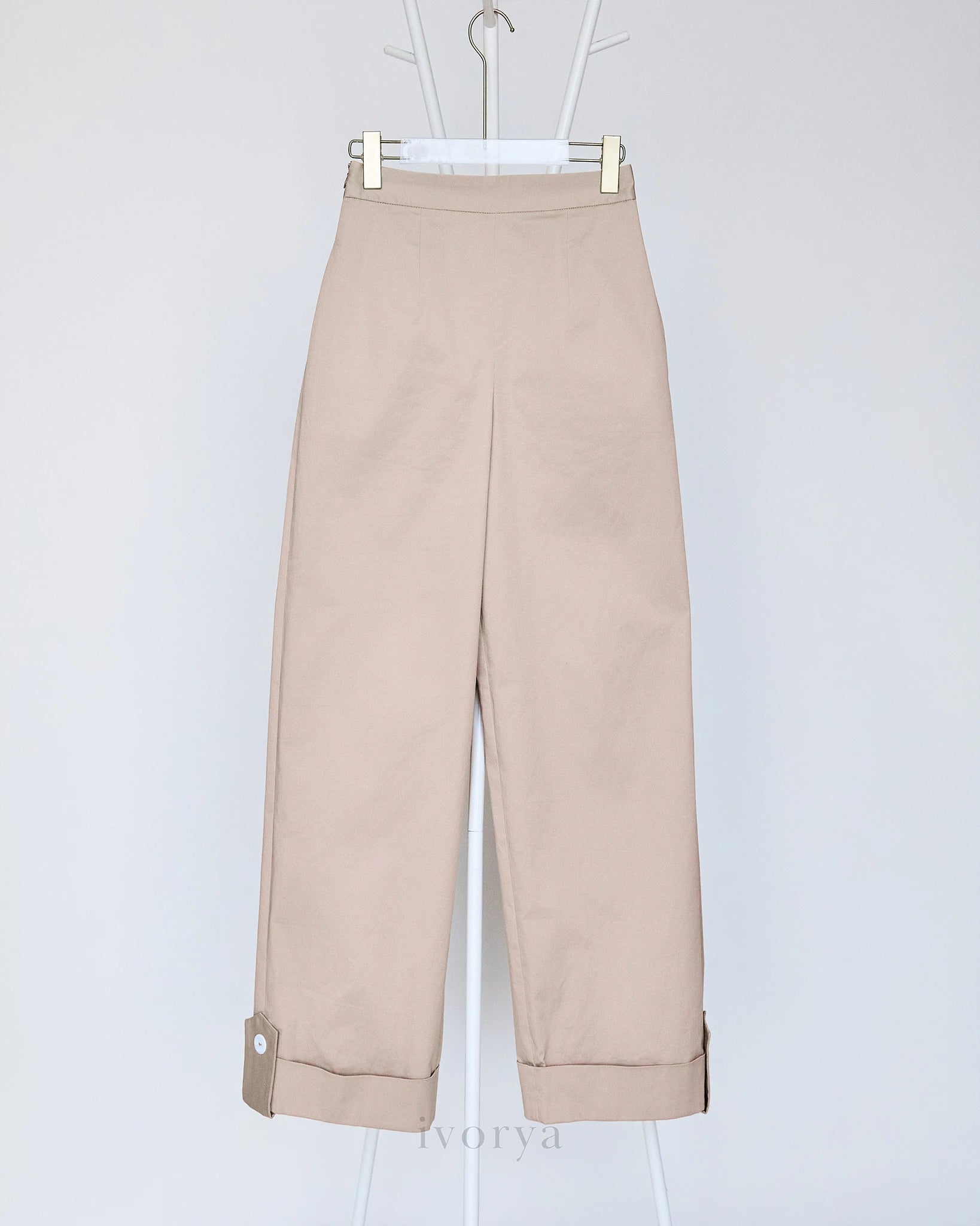 Quần tây nữ ống đứng màu be lai gập to bản - YT9925B