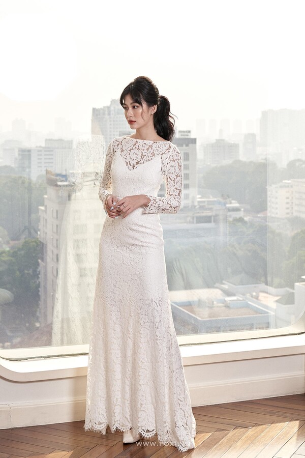 Váy cưới hở vai kiểu đơn giản phong cách Hàn Quốc 1063